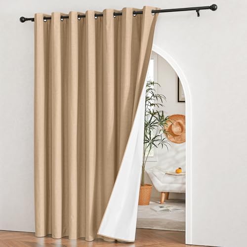 NICETOWN Camel Extra Wide 100% Blackout Linen Curtain for Sliding Door - Image 2
