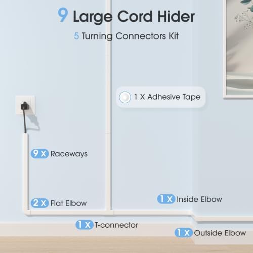 141in Cord Hdier for Wall, Paintable Wire Covers for 2 Cords TV on Wall, Medium Cable Management Kit, Cable Hiding for Wall White, W0.95in H0.47in - Image 5