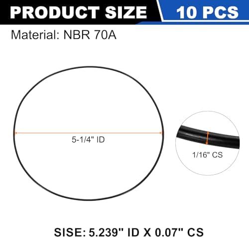 uxcell 10Pcs AS-050 NBR 70A O-Rings 5-1/4"ID x 1/16"CS/5.239"ID x 0.07"CS - Image 2