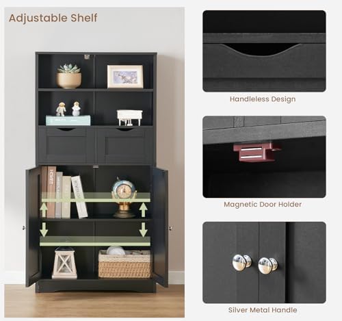 Iwell Tall Storage Cabinet, Black Storage Cabinet & Adjustable Shelves, Bathroom Cabinet for Living Room, Dining Room, Entryway, Black - Image 7