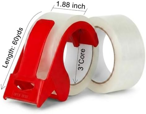 Clear Packing Tape 1.88 Inch x 60 Yds x 2 Rolls, Packing Tape with Dispenser, Heavy Duty Packaging Tape, Strong Adhesive Moving Tape, Tear Resistant, Easy Tear, No Residue for Shipping - Image 2