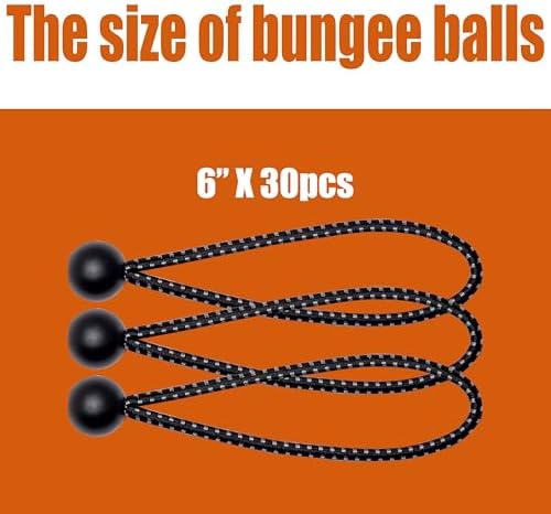 30-Piece Ball Bungee Cords, The Size of Bungee Cords with Balls: 6 ", UV Resistant, Antioxidant, Secure Tie Down. (30, Black&White 6") - Image 2