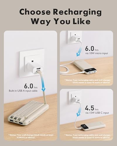 charmast 10000mAh Power Bank Portable Charger with 4 Built-in Cables - Image 4
