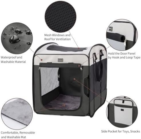DONORO Dog Kennels and Crates for Medium Dogs, Portable Pop Up Indoor Pet Cage with Sturdy Wire Frame, Collapsible Travel Crate Soft Sided Cat Bag Escape Proof (Gray, 24.0" L x 16.0" W x 19.0" H) - Image 2