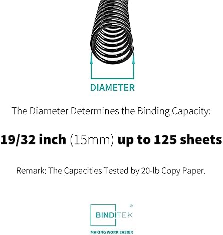 Binditek Plastic Spiral Binding Coils, 15 mm, 4:1 Pitch, Black, 50 Pack - Image 2