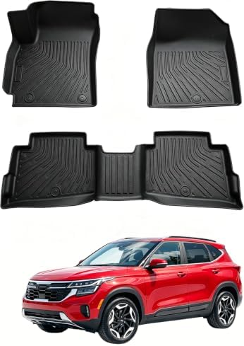 Joruoo-Floor Mats for Kia Seltos 2026 2025 2024 2023 2022 2021, Kia Seltos Accessories TPE All Weather Custom Fit Floor 1st and 2nd Row (Black) by JORUOOServeyouwellalltheway