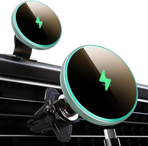 for Magsafe Car Mount Charger 15W LED RGB Car Phone Holder for Dash Vent by MOKPR