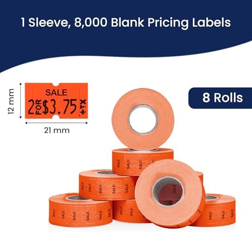 Perco 1 Line Fluorescent Red Sale Labels - 8,000 Blank Price and Date Gun Labels for Perco Lite, X, Plus and Pro 1 Line Price and Date Guns- 8 Rolls, 1 Sleeve - Made in USA - Image 3