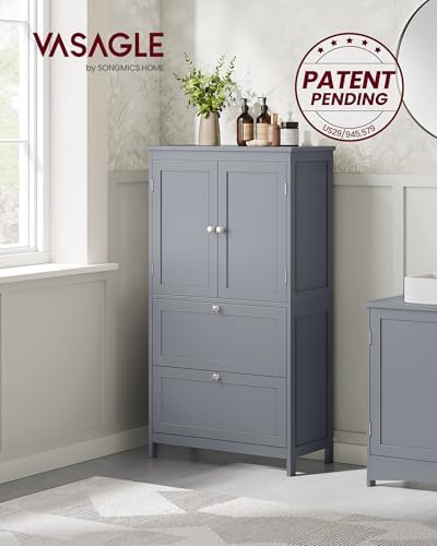 VASAGLE Bathroom Storage Cabinet with 2 Doors, 2 Drawers, Dove Gray - Image 4
