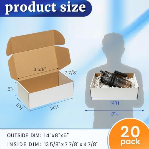 Wowxyz 14x8x5" Shipping Boxes 20 Pack White Corrugated Cardboard Box - Image 2