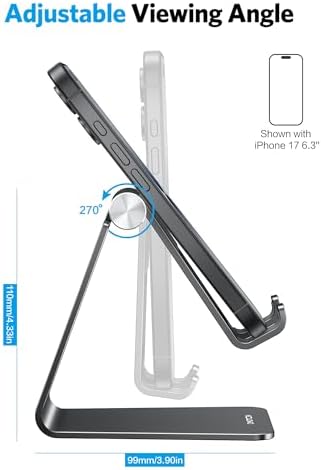 OMOTON C2 Adjustable Aluminum Cell Phone Stand with Charging Cutout, Black - Image 4