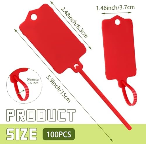 LeonBach 100 Pcs 1.46“ x 2.48” Plastic Shipping Tags, Red - Image 2