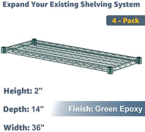 14x36 Green Wire Shelf 4-Pack, NSF Adjustable Metal Storage Rack Shelving for Home & Garage - Image 2