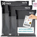 Shipping Bags (30 Pack) with Label Pouch - 8x12, 10x14 & 12x16 - Poly Mailers for Clothes, Self-Seal Plastic Mailing Envelopes - Tear & Water-Resistant Packaging Bags for Clothing, Not Padded by Emballax