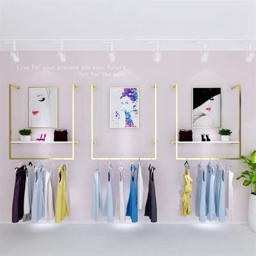 Clothing Store Square Tube Metal Display Stands, Entrance Porch Organization Hanging Garment Rack,Wall Mounted Storage Clothes Shoe Bag Pipe Shelf Bookshelf (Gold, 57" L) - Image 4
