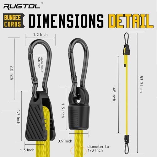 Bungee Cords with Hooks, 48 Inch Adjustable Yellow Bungee Cords with Carabiner Heavy Duty Outdoor, 8mm Thick Easy to Adjust Bungee Rope UV Resistant for Truck Bed, Bike Rack, Camping, 6 Pack - Image 5