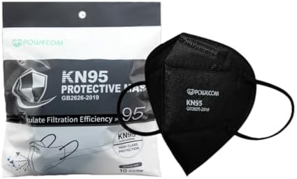 POWECOM KN95 Respirator Face Masks (10 Pack) | Black | Earloop Style by POWECOM