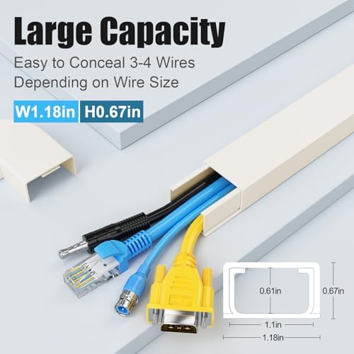 Yecaye Cord Covers for Wires on Wall, 113in, W1.18in H0.67in, Beige - Image 2
