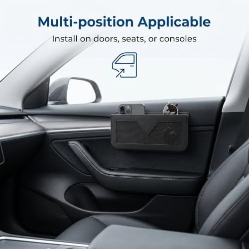 PU Leather Car Seat Gap Storage Pocket, Multifunctional Elastic Mesh Side Organizer, Self-Adhesive Anti-Scratch Car Side Storage Pouch Holds Phone Cards Receipts (Black) - Image 6