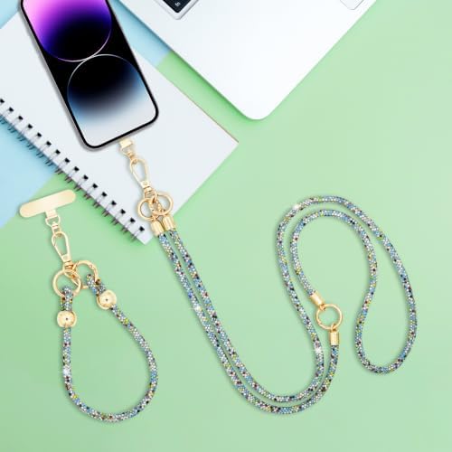 Crystal Phone Strap Crossbody and Wrist Lanyard, Anti Theft Layered & Wrist Strap Cell Phone Neck for Women - Image 7
