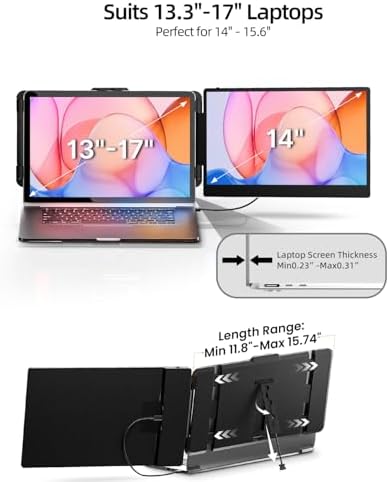 Laptop Screen Extender, 14" FHD 1080P IPS Dual Laptop Monitor Extender, Plug n Play Portable Travel Monitor for Laptops 13.3"-17" with HDMI/USB-A/Type-C, Compatible with Windows Mac Chrome Android - Image 5