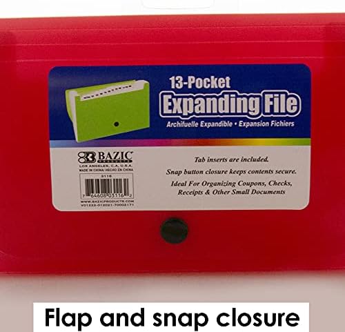 BAZIC Products 13-Pocket Poly Expanding File, Coupon/Check Size, 24-Box - Image 3