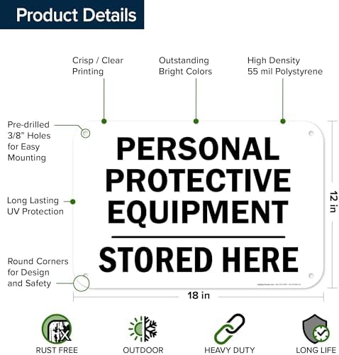 Personal Protective Equipment Stored Here Sign, 12x18 Inches, 55 mil thick HDPS (high density polystyrene), Made in USA by My Sign Center - Image 6