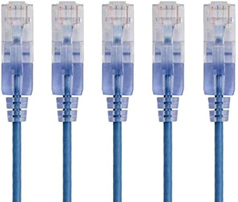 Monoprice SlimRun Cat6A Ethernet Patch Cable - Snagless RJ45 UTP Pure Bare Copper Wire 10G 30AWG 30ft Blue 5-Pack by Monoprice