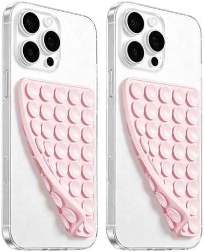 Anteel 2 Pack Silicone Suction Cup Phone Case Mount Double Sided, Hands-Free Silicon Phone Grip with Higher Suction Power for Selfies and Videos, Non Slip Phone Accessories (Light Pink) by PKYAA
