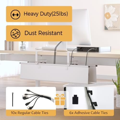 Under Desk Cable Management Tray, 28" Fabric Wire Cord Organizer, White - Image 5