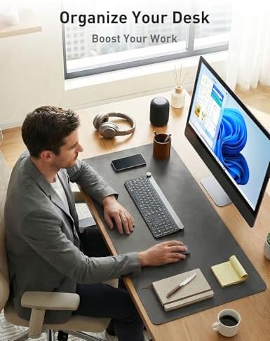 Aothia Faux Leather Desk Mat - Non-Slip PU Leather Desk Blotter, Waterproof Writing Surface, Large Desk Pad for Office & Home (Grey, 55" x 17") - Image 3