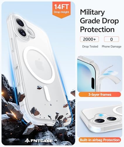 FNTCASE for iPhone 16 Plus Case, Fit for Magsafe, Screen Protector, White - Image 5
