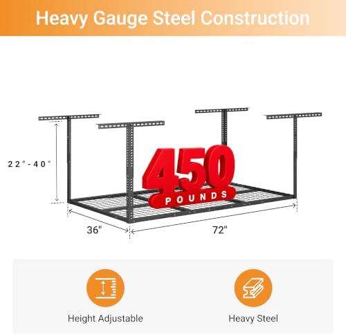 3x6ft Overhead Garage Storage Rack, 450LBS Capacity, Hammertone - Image 3