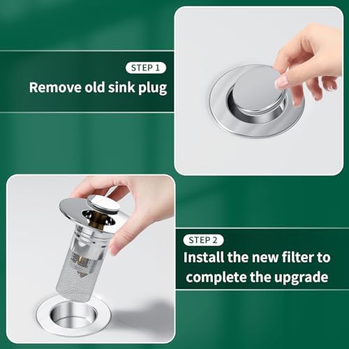 Vodolo 3 in 1 Sink Drain Strainer with Hair Catcher,2PCS Stainless Steel Popup Sink Stopper with Basket for Bathroom Kitchen Shower,Pop-up Bounce Core Floor Basin Drain Filter,Replacement Sink Plug - Image 6
