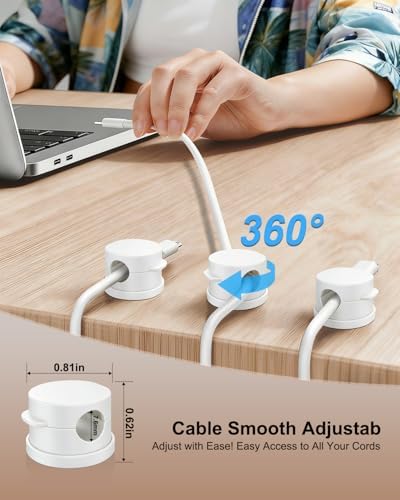 OneLeaf 12 Pack Spring Cable Clips for Phone Charger, One-Hand Cord Holder for Nightstand & Desk, Rotatable Desk Cable Management with Strong Adhesive, White - Image 3