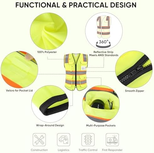 TICONN High Visibility Reflective Safety Vest for Men & Women, ANSI Class 2 - Image 2