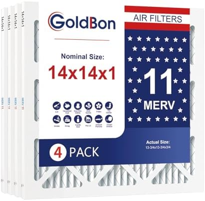 14x14x1 MERV 11 Air Filter 4-Pack for HVAC Furnace by GoldbonHVACFilter