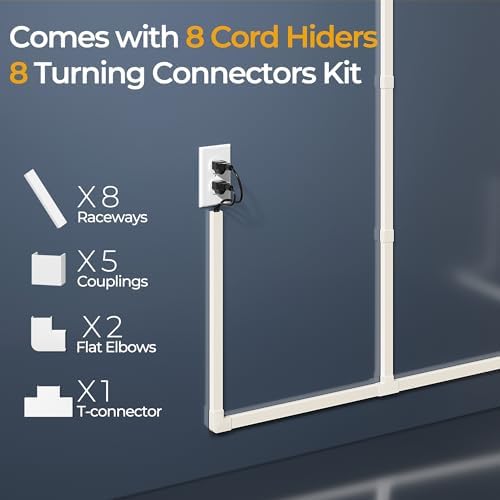 Cord Hider Kit, 113.4in Cord Covers for 2-4 Wires on Wall, Self-Adhesive Cable Hider Wire Covers for Cords on Wall, Paintable Cable Cover Raceway, Cord Hider for Walls Mount Tv, W0.95 H0.55in, Beige - Image 4