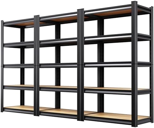 3-Pack Garage Shelving Unit, Heavy Duty Metal Storage Shelves,1900 LBS Total Capacity,71" H x 28" W x 12" D Adjustable Boltless Steel Racks for Garage, Pantry, Basement, Warehouse, Black by CreatingaComfortableLiving
