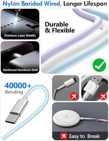 Travel Essentials for Apple Watch Charger,iPhone Charger,3 in 2 Type C/Lightning/Magnetic Travel Charging Cable,Portable Multi Charging Cable for Apple Watch, iPhone 17‑11,Samsung S26,Car,iPad-6FT - Image 4