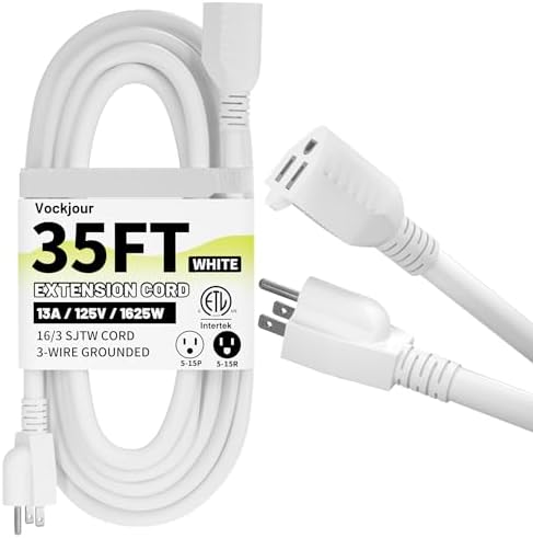 Vockjour 16/3 White Indoor Outdoor Extension Cord 35 Ft Waterproof by Vockjour