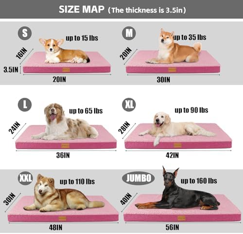 Patas Lague Orthopedic Large Dog Bed Washable Pet Sofa Mat 48''X30'' Pink - Image 5