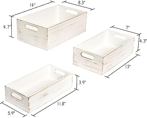 Set of 3 White Wooden Boxes for Storage Small Crates for Display and Organizing, Farmhouse Style Storage Boxes for Crafts, Decor, Home Pantry and Living Room - Image 6