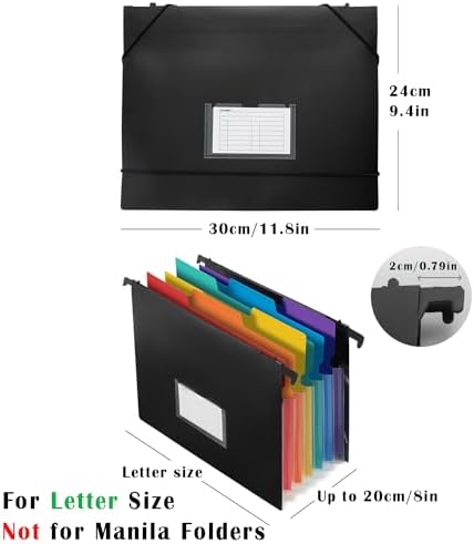 7-Pockets Hanging File Folder with Retractable Hooks for Filing Cabinet, Letter Size Expandable Accordion File Organizer with Elastic Band for File Frame or On-The-Go Use (6 Pack) - Image 6