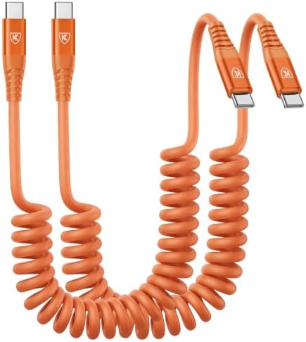 USB C to C Cable 3FT, 2Pack Coiled USB C Fast Charging Cable for CarPlay by KIYODA