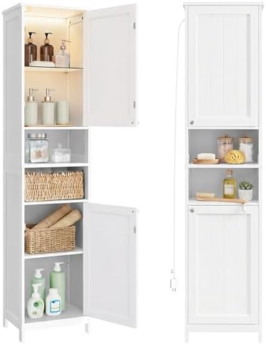 VASAGLE Tall Storage Cabinet with Lights, Slim, 15.7" W, Cloud White by VASAGLEbySONGMICSHOME