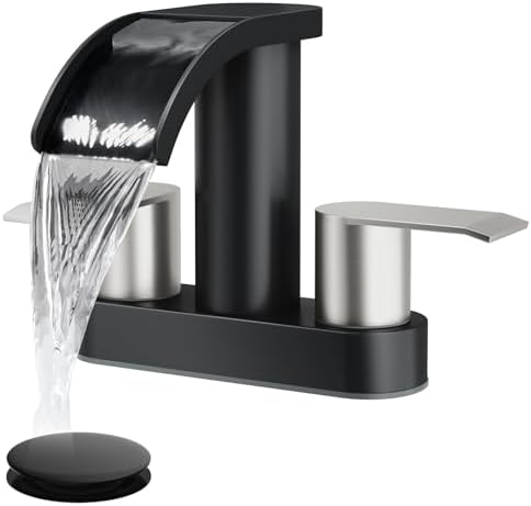 gotonovo 4’’ Centerset Bathroom Sink Faucet Waterfall Black&Brushed Nickel by HOME
