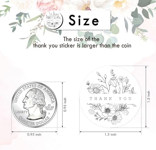 Heyfibro 500 PCS 1.5 Inch Thank You Stickers for Small Business, Baking, Gifts, Envelopes, Weddings (Line Flowers 2) - Image 2