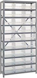 Quantum 1875-210CL Heavy Duty Shelving Unit with (13) Shelves and (27) QSB210 Clear Bins for Industrial Warehouse Storage Distribution | 400 lbs Capacity | 18"D x 36"L x 75"H, Galvanized Carbon Steel by QuantumStorageSystems