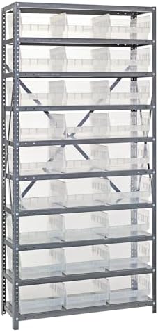 Quantum 1875-210CL Heavy Duty Shelving Unit with (13) Shelves and (27) QSB210 Clear Bins for Industrial Warehouse Storage Distribution | 400 lbs Capacity | 18"D x 36"L x 75"H, Galvanized Carbon Steel by QuantumStorageSystems